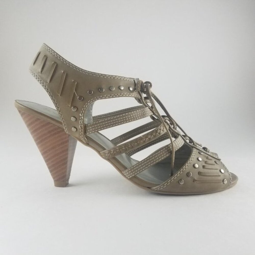 Lane Bryant Taupe Open Toe Strappy Lace Up Sandals 4" Heels - Woman's 12W Wide